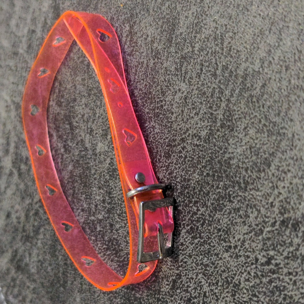 Hot Pink Transparent Heart Shaped Cut Out Collar Adjustable Buckle Rave Choker